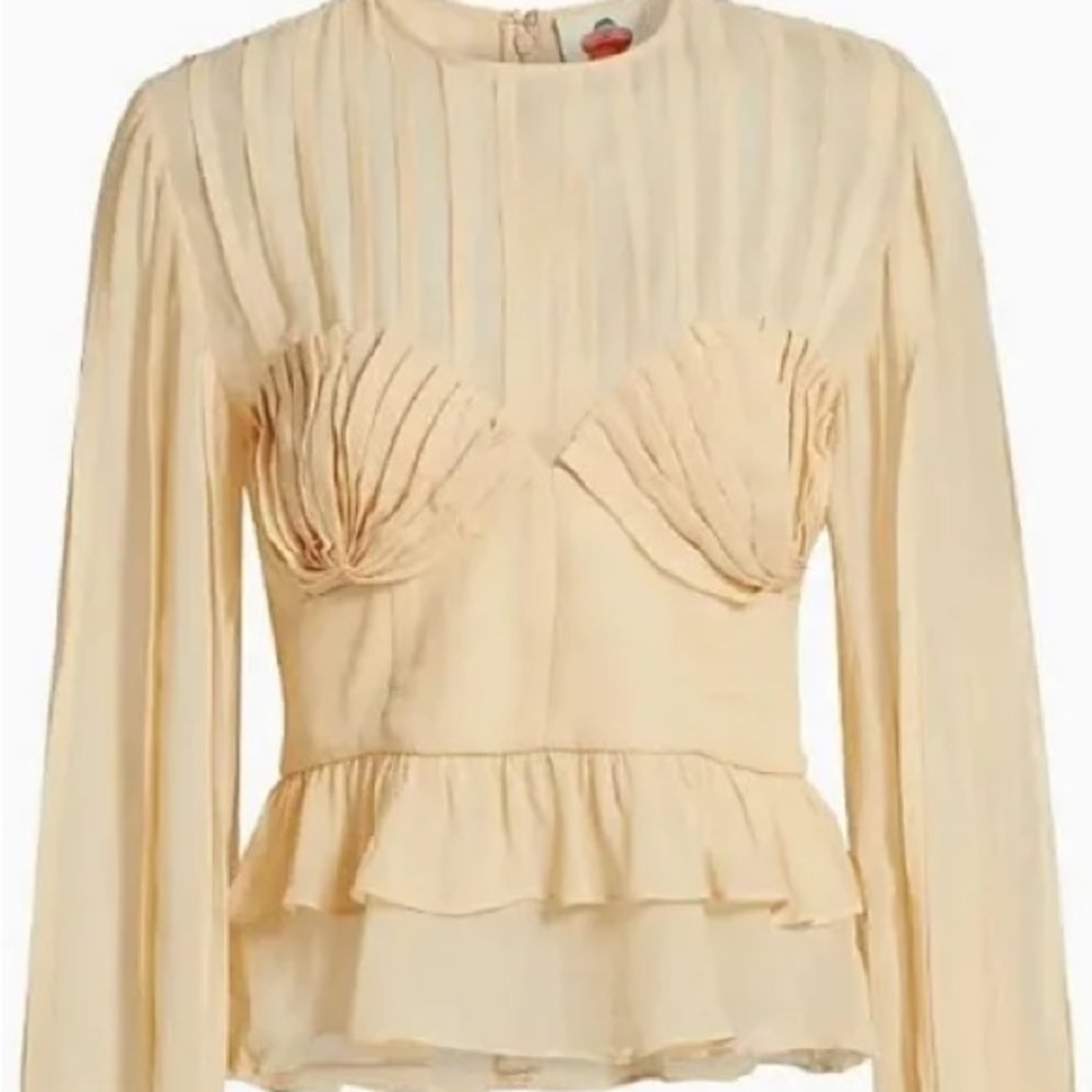 FARM Rio Pale Yellow Sheer Ruffle Blouse - Picture 5 of 9